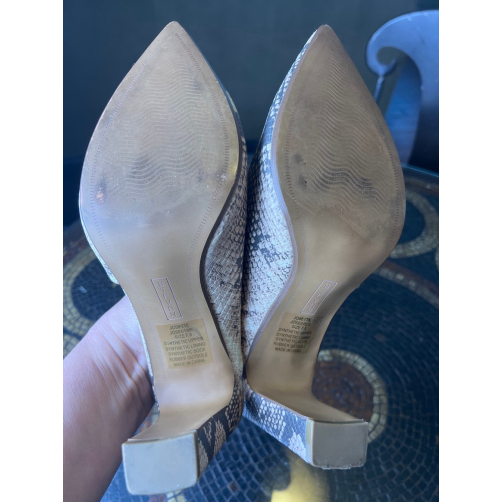 Steven Steve Madden Josette Mule Heels Womens 7.5 Snakeskin Pointed Toe Block He - Picture 6 of 7